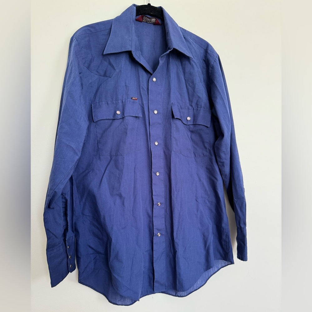 Vintage Western Retro Americano Button Down Snap Shirt Blue - Med